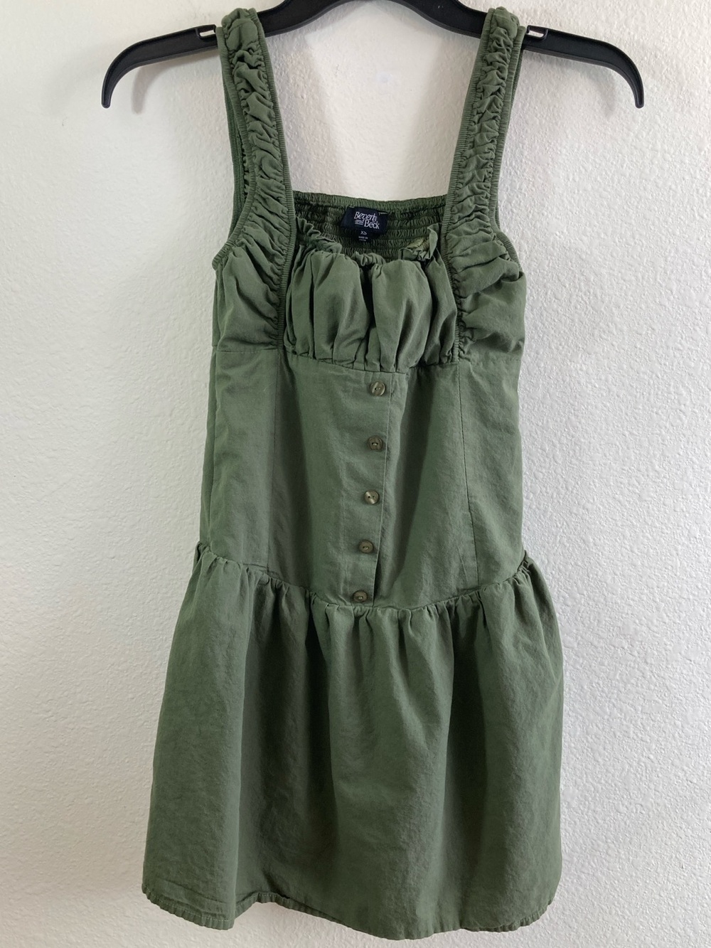 Beverly and Beck Army Green Tank Dress Size XS Shirred Mini Dress